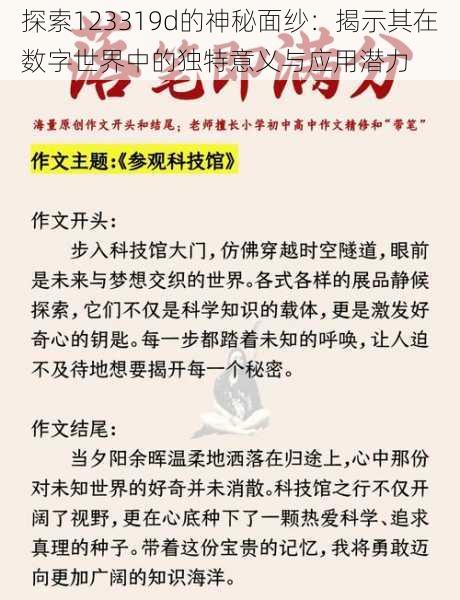 探索123319d的神秘面纱：揭示其在数字世界中的独特意义与应用潜力