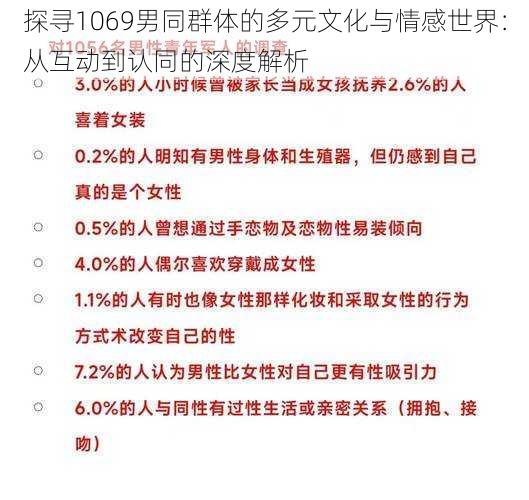 探寻1069男同群体的多元文化与情感世界：从互动到认同的深度解析