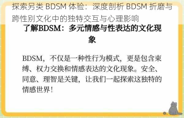 探索另类 BDSM 体验：深度剖析 BDSM 折磨与跨性别文化中的独特交互与心理影响