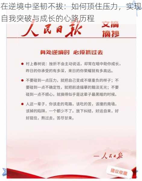 在逆境中坚韧不拔：如何顶住压力，实现自我突破与成长的心路历程