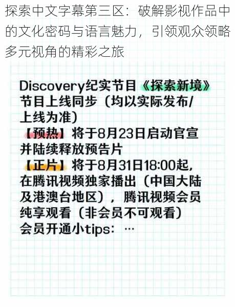 探索中文字幕第三区：破解影视作品中的文化密码与语言魅力，引领观众领略多元视角的精彩之旅