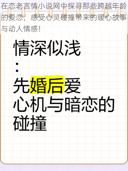 在恋老言情小说网中探寻那些跨越年龄的爱恋，感受心灵碰撞带来的暖心故事与动人情感！