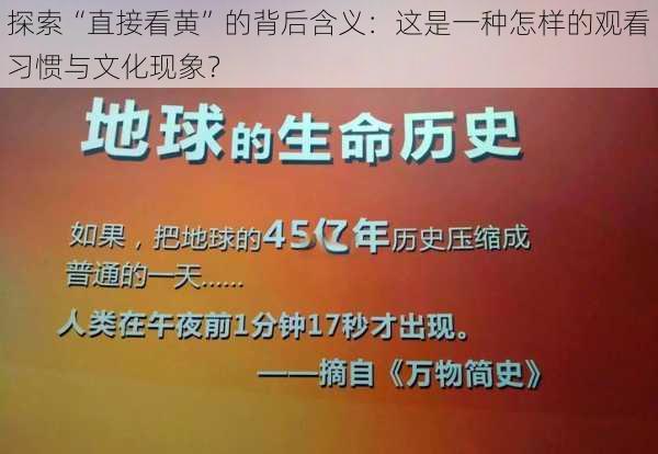 探索“直接看黄”的背后含义：这是一种怎样的观看习惯与文化现象？