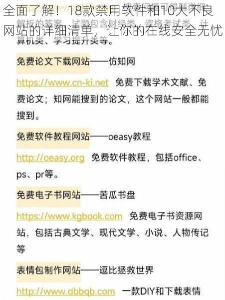 全面了解！18款禁用软件和10大不良网站的详细清单，让你的在线安全无忧