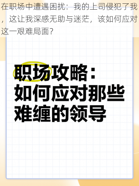 在职场中遭遇困扰：我的上司侵犯了我，这让我深感无助与迷茫，该如何应对这一艰难局面？