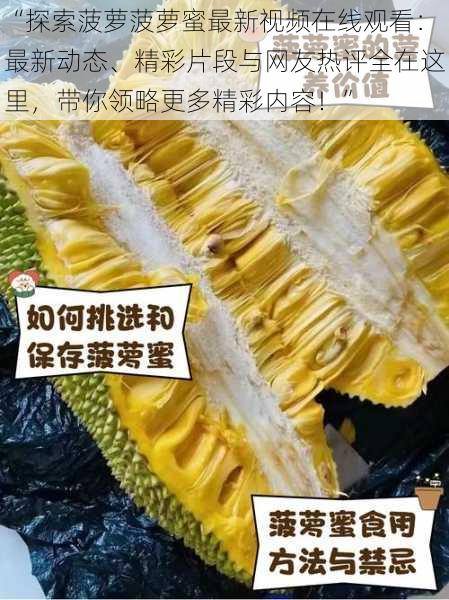 “探索菠萝菠萝蜜最新视频在线观看：最新动态、精彩片段与网友热评全在这里，带你领略更多精彩内容！”