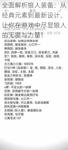 全面解析狼人装备：从经典元素到最新设计，让你在游戏中尽显狼人的无畏与力量！