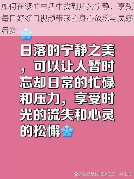 如何在繁忙生活中找到片刻宁静，享受每日好好日视频带来的身心放松与灵感启发