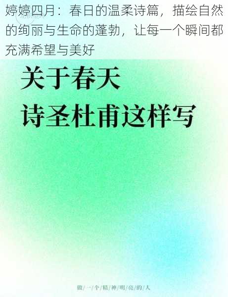 婷婷四月：春日的温柔诗篇，描绘自然的绚丽与生命的蓬勃，让每一个瞬间都充满希望与美好