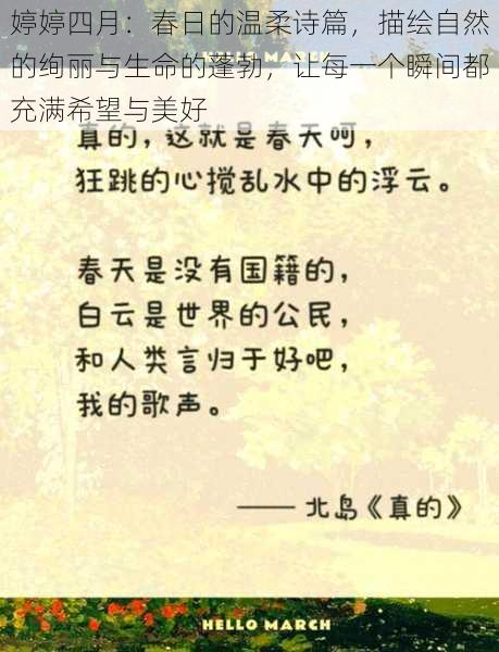 婷婷四月：春日的温柔诗篇，描绘自然的绚丽与生命的蓬勃，让每一个瞬间都充满希望与美好