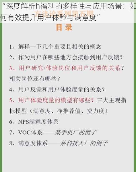 “深度解析h福利的多样性与应用场景：如何有效提升用户体验与满意度”