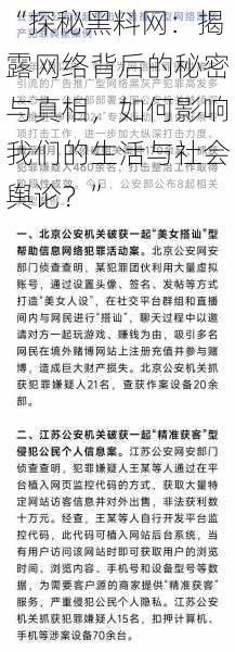 “探秘黑料网：揭露网络背后的秘密与真相，如何影响我们的生活与社会舆论？”