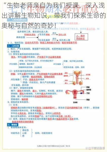 “生物老师亲自为我们授课，深入浅出讲解生物知识，带我们探索生命的奥秘与自然的奇妙！”