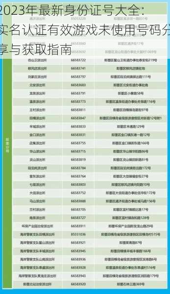 2023年最新身份证号大全：实名认证有效游戏未使用号码分享与获取指南