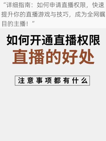 “详细指南：如何申请直播权限，快速提升你的直播游戏与技巧，成为全网瞩目的主播！”