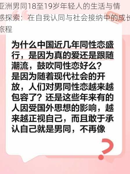 亚洲男同18至19岁年轻人的生活与情感探索：在自我认同与社会接纳中的成长旅程