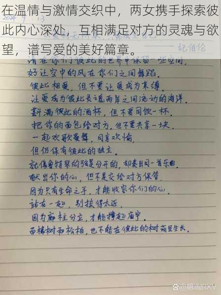 在温情与激情交织中，两女携手探索彼此内心深处，互相满足对方的灵魂与欲望，谱写爱的美好篇章。