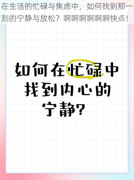 在生活的忙碌与焦虑中，如何找到那一刻的宁静与放松？啊啊啊啊啊啊快点！