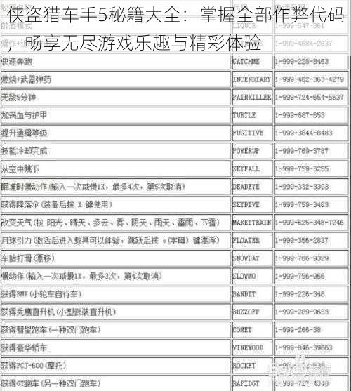 侠盗猎车手5秘籍大全：掌握全部作弊代码，畅享无尽游戏乐趣与精彩体验