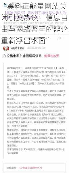 “黑料正能量网站关闭引发热议：信息自由与网络监管的辩论重新浮出水面”