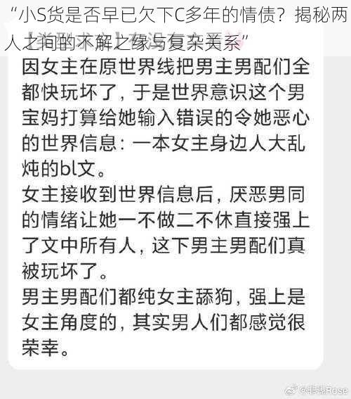 “小S货是否早已欠下C多年的情债？揭秘两人之间的不解之缘与复杂关系”