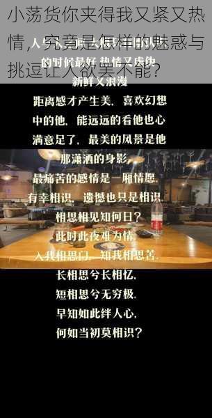 小荡货你夹得我又紧又热情，究竟是怎样的魅惑与挑逗让人欲罢不能？