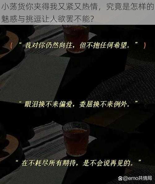 小荡货你夹得我又紧又热情，究竟是怎样的魅惑与挑逗让人欲罢不能？