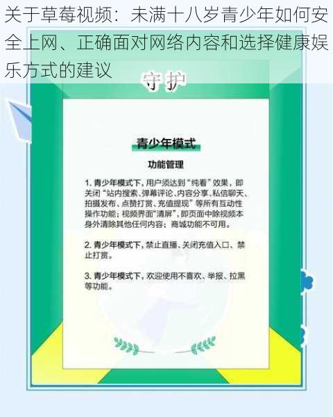 关于草莓视频：未满十八岁青少年如何安全上网、正确面对网络内容和选择健康娱乐方式的建议