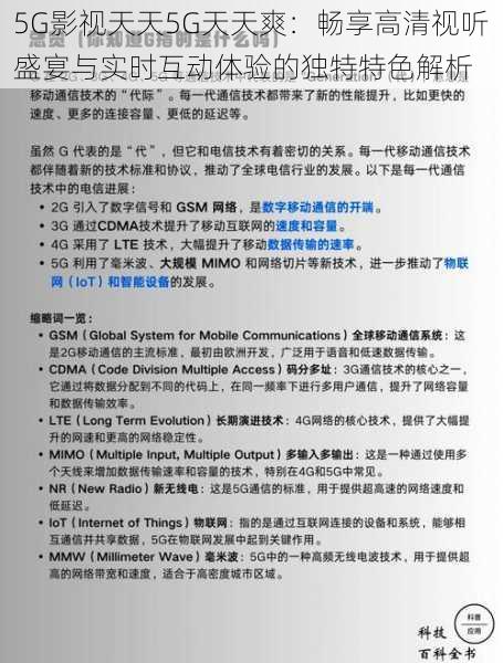 5G影视天天5G天天爽：畅享高清视听盛宴与实时互动体验的独特特色解析