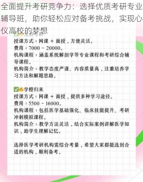 全面提升考研竞争力：选择优质考研专业辅导班，助你轻松应对备考挑战，实现心仪高校的梦想